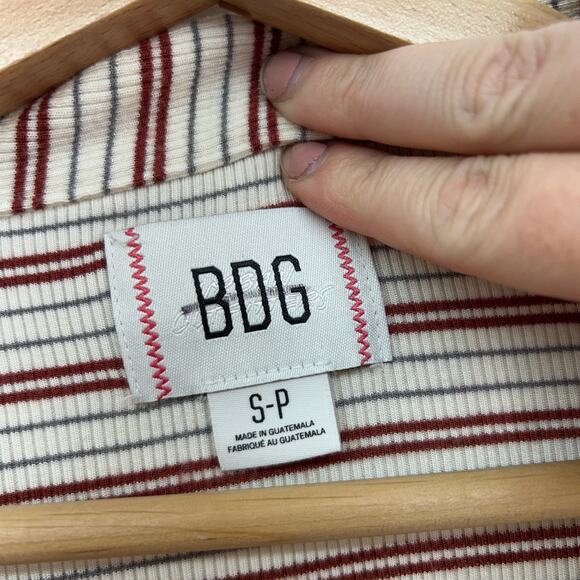 UO Urban Outfitters BDG Striped V-Neck Collared Polo Crop Long Sleeve Top Small - Picture 6 of 8